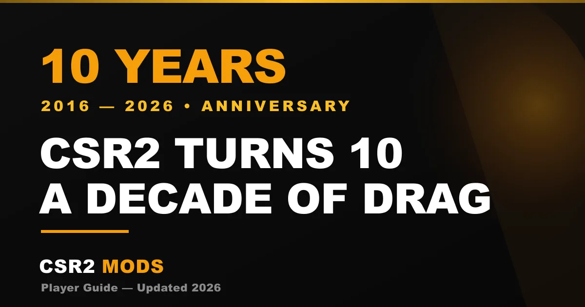 CSR2 10th anniversary 2026 — the Decade of Speed update, ten years of CSR Racing 2 and whether it's still worth playing