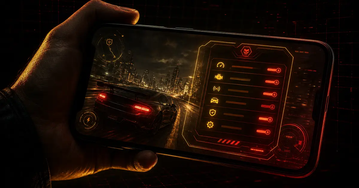 CSR2 mod menu on a smartphone screen — racing game with cheat overlay panel showing toggles for gold and resources